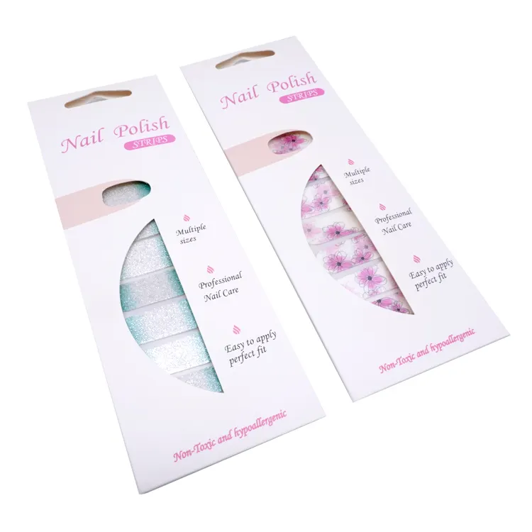 Privato Stampa sulle Unghie 3d di Arte Rosa Oro Bianco Logo Personalizzato Nail Wrap Autoadesivo di Plastica con Colla Scatole per Imballaggio