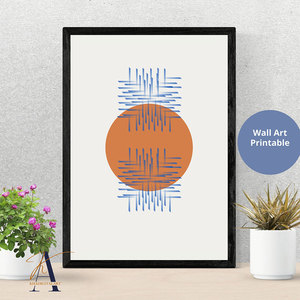 HAOWAI OEM/ODM Set di 3 Stampe d'Arte Murale Moderna di Metà Secolo, Stampe Digitali Geometriche Astratte, Arte da Galleria Blu e Arancione - Product Image 3