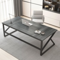 Dernier style moderne 1.8m Chêne gris foncé K-Foot Bureau d'ordinateur Source Usine Bois + Métal Table de bureau de jeu creuse