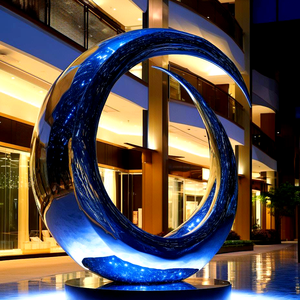 Sculpture d'anneau abstraite en acier inoxydable poli sur mesure avec surface miroir |   Décoration d'intérieur moderne en métal forgé, thème ange, pour <span class=keywords><strong>les</strong></span> fêtes - Product Image 3