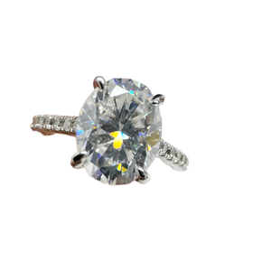 Anillo de Compromiso J&C de Lujo para Mujer, con Diamante Moissanita Cultivado en Laboratorio, 1ct, Plata 925, Chapado en Oro Blanco, Corte Oval/Radiante - Product Image 1