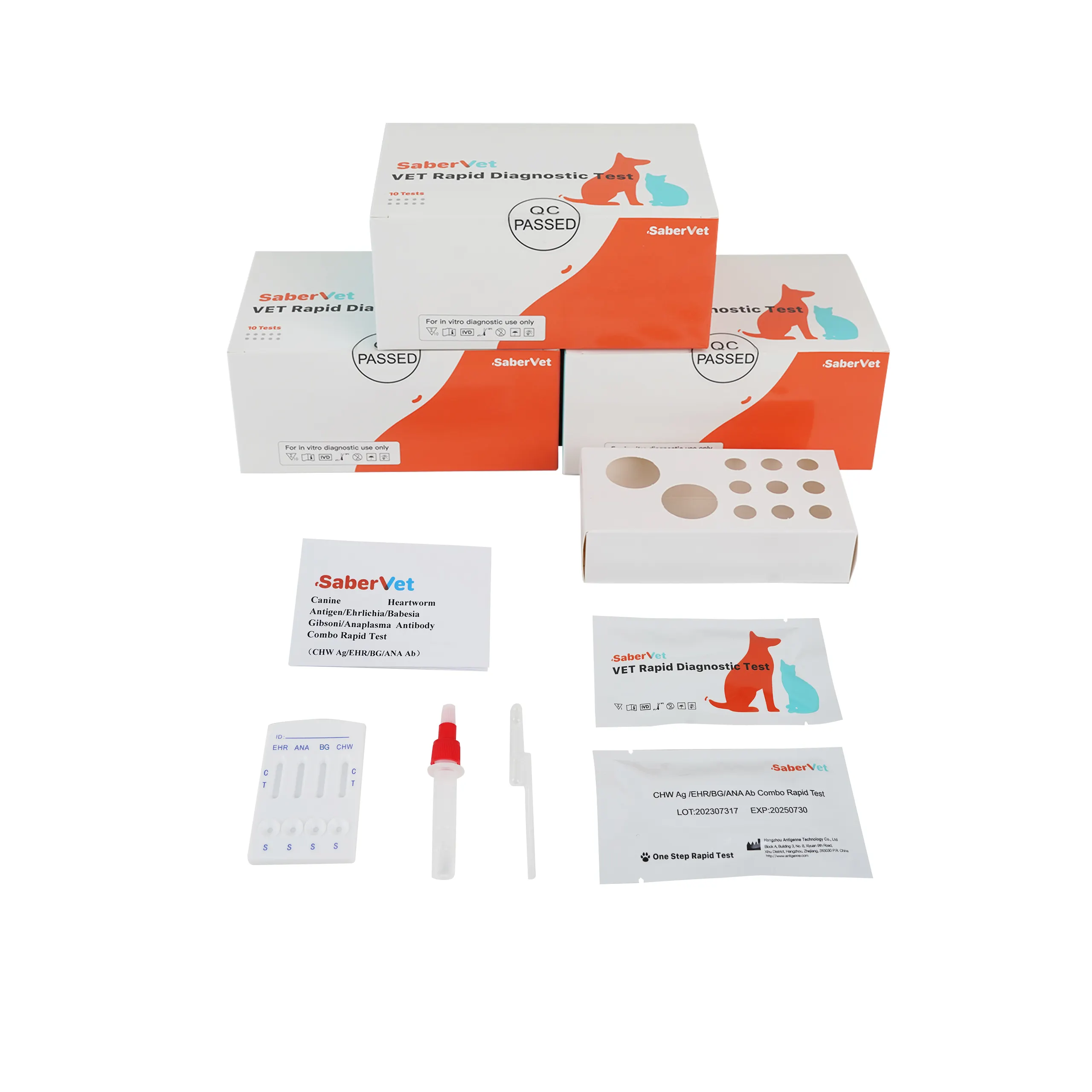 Veterinaire Elisa Canine Kit De Prueba Rapida Canine Ehrlichia Anaplasma Hartworm Test Huisdier Chw Ag/Ehr/Bg/Ana Ab/Testkits