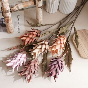 Bouquet de fleurs artificielles d'ananas Yu'an, rose, rouge, bordeaux, orange, beige, champagne, décoration intérieure, décoration murale pour la maison et les mariages - Product Image 1