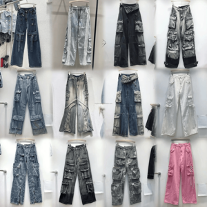 Pantalones de Trabajo para <span class=keywords><strong>Mujer</strong></span>, Gruesos, Retro, de Pierna Recta, con Múltiples Bolsillos, Cintura Media, Talla Grande, Corte Holgado - Product Image 2