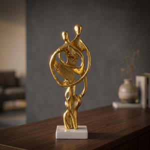 Abstract Gold Plated Couple Sculpture Contemporary Art <b>Figure</b> Handmade Tabletop Decor for Living Room Anniversary Gift - Product Image 2