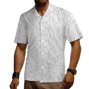 Top Quality Polyester Cotton Aloha Shirts Custom Polynesian Big Size Men's Formal Shirts Tapa Print Samoan White Shirts