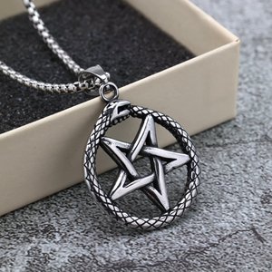 Yunnique Stainless Steel Men's Pendant Viking <b>Snake</b> Pentagram Charm Star Shape Geometric Asymmetry Themed Jewelry Gift Clothing - Product Image 1