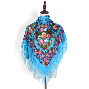 Rétro russe imprimé floral 90x90cm tête cou écharpe Bandana cheveux Wrap gland châles pour les femmes - Product Image 3