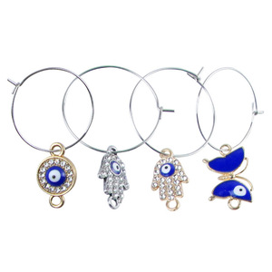 Wine Glass Charm Set Metal Reusable Decorative Charms For Wine Glasses With <b>Evil</b> <b>Eye</b> And Butterfly Designs - Product Image 4