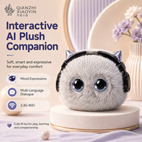 Peluche de Gato Gris con IA, Auriculares Negros, Orejas Plateadas, Sensor Táctil, Clonación de Voz, +50 Idiomas, Memoria de Larga Duración, WiFi 2.4G, CE