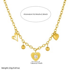 Fashion Gold Plated Heart Pendant Necklace Stainless Steel Chain With Crystal Charm Gift Jewelry - Product Image 4