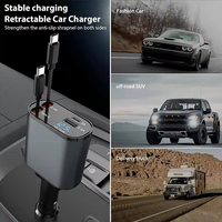 Câble rétractable 4 en 1 120W, double port de charge, charge rapide automatique, compatible avec les téléphones mobiles, adaptateur de chargeur de voiture à charge rapide