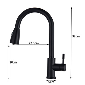 Robinet de cuisine noir <span class=keywords><strong>mitigeur</strong></span> extractible robinet d'eau chaude et froide pivotant en acier inoxydable 304 avec douche à main <span class=keywords><strong>lavabo</strong></span> évier robinet - Product Image 5