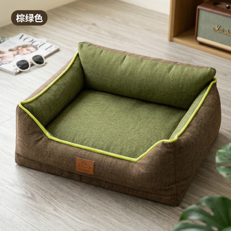 Coarse linen edging square hole - brownish-green