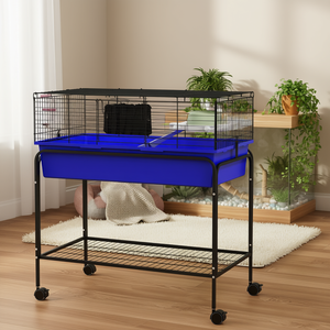 Blue Small Animal Cage 33 X 18.5 X 35 <b>Removable</b> Stand With Wheels Pet Habitat - Product Image 2