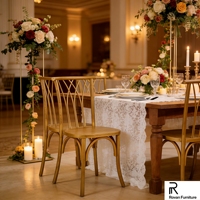 Chaise de salle à manger haut de gamme en bois massif naturel, chaise décorative à dossier croisé pour événements de mariage et repas
