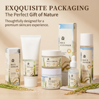 Ensemble de soins de la peau au riz biologique naturel anti-âge, anti-acné et éclaircissant, avec sérum et crème à la vitamine C et aux huiles végétales, marque privée