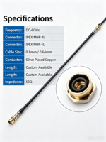 Kabel RF Koaksial Mikro DC-6GHz U.F.L MHP 1,2,3 Kabel 1.13 0.8mm 0.64mm Konduktor Tembaga Berlapis Perak Kabel Jumper RF