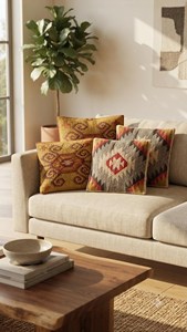 Ensemble de 4 housses de coussin Kilim faites à la main en laine et jute, style bohème tribal, pour canapé, salon, chambre, décoration rustique pour la maison - Product Image 4