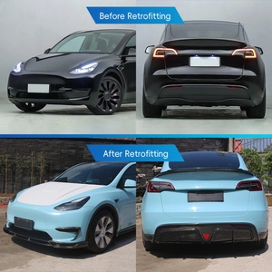 2019-2024 Car Modification Upgrade C Style Wet Carbon Fiber Body <b>Kit</b> Front Rear Lip Rear Spoiler <b>Engine</b> Hood for Tesla <b>Model</b> Y - Product Image 3