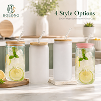 Gobelet en verre borosilicate 500 ml (16,9 oz) avec couvercle en bambou et paille réutilisable, personnalisable avec logo, pour café glacé, esthétique Bolong, vente en gros