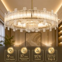 JYLIGHTING Lustre en verre givré artisanal de luxe, hauteur réglable, cadre en or brossé, luminaire suspendu moderne pour salon