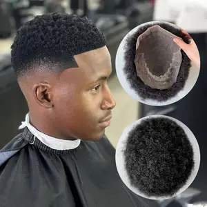 2024 Nieuwe Aankomst Hot Verkoop Afro Stijl Zwarte Kleur 8X10 Inch 100% Maagdelijke Indiase Haarsystemen Kant Met Pu Q6 Basis Toupet Voor Mannen