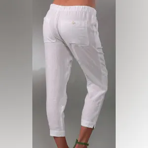 Straight cotton pants with front and back pockets