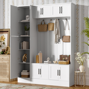 VIBE HAUS Armoire de couloir haute de 79'' avec rangement pour chaussures, banc d'entrée 4-en-1, 6 armoires, 4 patères et étagère réglable - Product Image 2