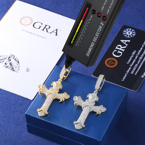 패스 다이아몬드 테스터 힙합 VVS Moissanite 펜던트 아이스 아웃 925 스털링 실버 럭셔리 크로스 펜던트 골드 쥬얼리 남성용 - Product Image 2