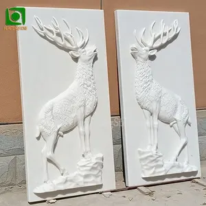 बड़े सफेद संगमरमर पशु हिरण राहत नक्काशी मूर्तिकला