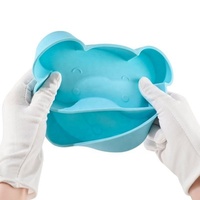 Am Azon Vente à Chaud Assiette en Silicone Dessin Animé Cuillère Courte Fourchette Vaisselle Ensemble Bébé Dîner Complémentaire Alimentation Assiette Divisée