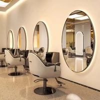 Moderno Espejo de Cuerpo Completo Dorado para Salón con Iluminación Estación de Estilismo Muebles para Peluquerías y Barberías