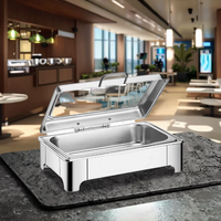 Plat de service professionnel en acier inoxydable de 9 L, chauffé à l'alcool, facile à nettoyer, avec contrôle de température 85-100°C pour buffets et événements