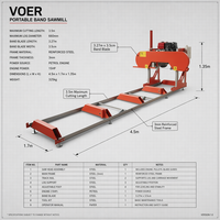 Scierie mobile robuste VOER, lame à bande de 3,27 m, poids de 550 kg, coupe-bois industriel pour la construction d'infrastructure