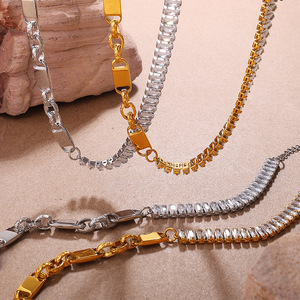 Four Leaf Clover Full Zircon Jewelry <b>Set</b> Stainless Steel Spliced Necklace <b>Bracelet</b> Luxury Niche Daily Jewelry - Product Image 6