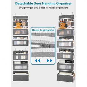 Clear Windows 5 Big Pocket Wall Mount Storage Over the Door Hanging Organizer With Metal <b>Hooks</b> - Product Image 3