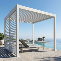 Pérgola Moderna de Aleación de Aluminio con Techo de Láminas, Gazebo Impermeable Motorizado Bioclimático con Luces LED Resistentes al Viento Lcy Lcy0001