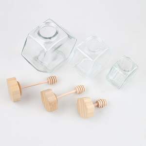 Tarro de miel de vidrio hexagonal de 100ml, 220ml, 380Ml, con cucharón de bambú, contenedor de miel con tapa de bambú de madera - Product Image 2