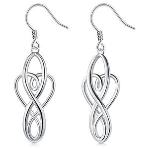Pendientes colgantes geométricos elegantes para mujer, plata 925 con baño de rodio, joyería minimalista para uso diario, pendientes colgantes finos. - Product Image 1