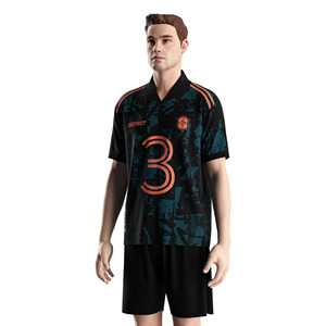 Chemise de football rétro à col pliable avec panneaux en maille respirante, technologie évacuant l'humidité, maillot de football à manches raglan - Product Image 2