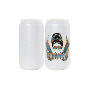 Elegant Shaped <b>Drinking</b> Glasses 16oz Textured Rough <b>Glitter</b> Powder Coated Glass Can with Plastic Lid and Straw - Product Image 1