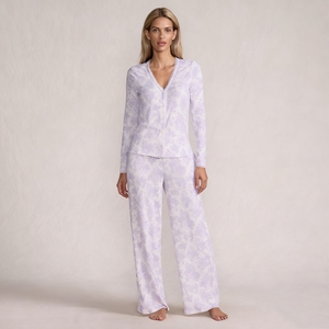 Beefey thoáng khí in hoa siêu mềm thoải mái cổ điển của phụ nữ dài tay và quần Bộ đồ ngủ nhà Bộ đồ ngủ - Product Image 1