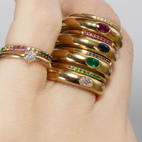 Gemnel Messing Feiner Schmuck 18k Vergoldeter Ovaler CZ Breiter Bandring für Hochzeiten