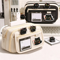 Trousse à crayons esthétique transparente GF 9 couches motif chat noir, boîte à papeterie multifonctionnelle pour filles et lycéennes