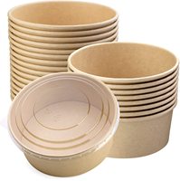 Bols à salade ronds en papier kraft de 1100 ml avec couvercles transparents