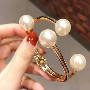 Hot Selling Pearl Opening Bracelet Exaggerated Stretch Cuff Bracelet Bangle Handmade Gold plated Trendy Jewelry New