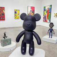 Sculpture populaire d'ours à gouttes de liquide, ours noirs faits à la main, figurine de pot à monnaie, peinture d'ours de dessin animé, statue d'ours