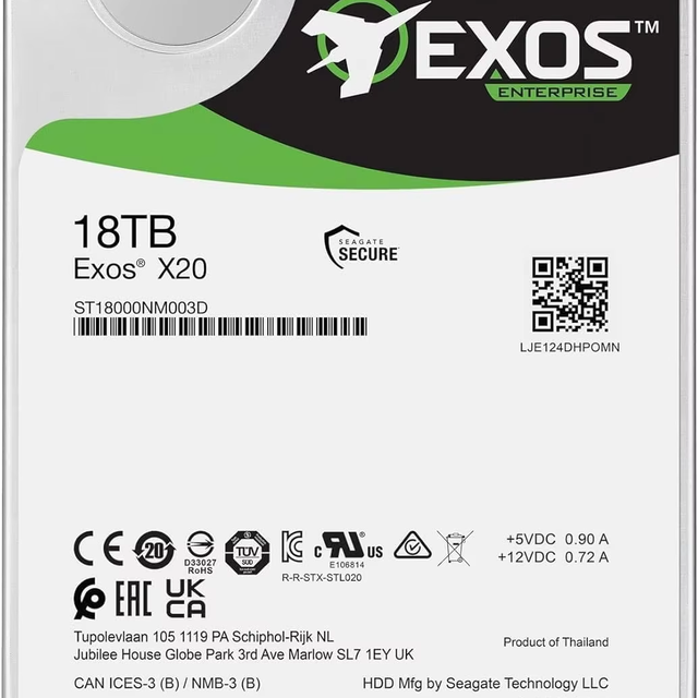 ST Exos X20 18TB Enterprise Hard Drive 3.5" SATA 6Gb/s 7200RPM 256MB Cache HDD ST18000NM003D