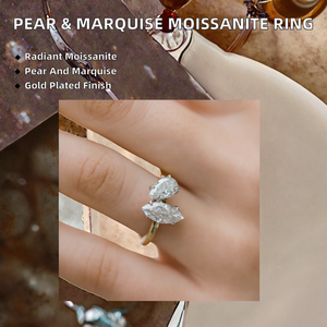 Bague de mariage classique en argent sterling avec moissanite certifiée GRA, TISHYA DIAMOND, 1,2 CT taille poire, 1,4 CT taille marquise, pour femme - Product Image 2